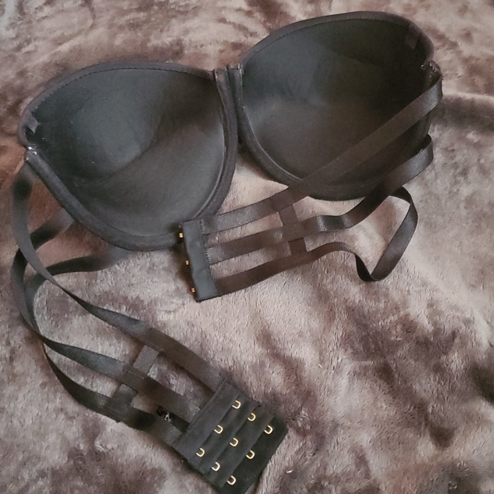 Sexy caged open back bra black strapless pushup